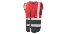 Lynton ISO 20471 Cl 1 Superior Waistcoat HV Red/Grey